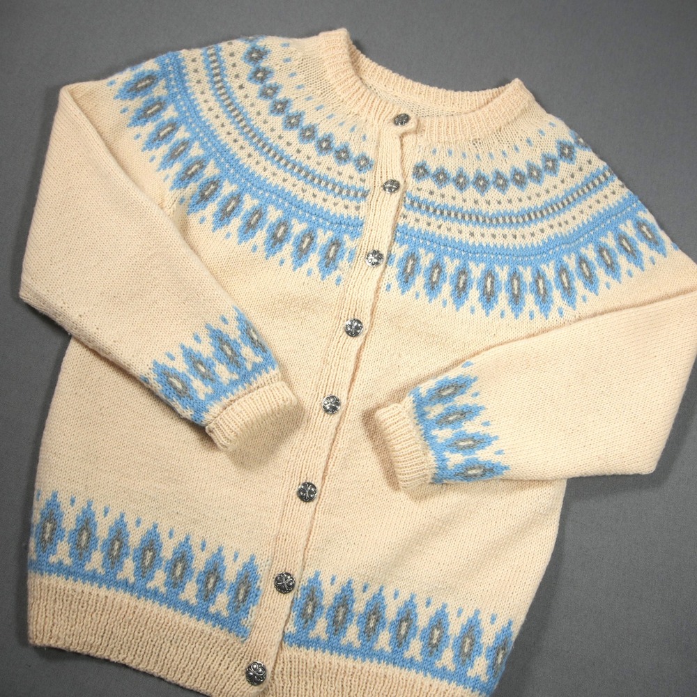 VTG Handmade Fair Isle Nordic Women Cardigan Sweater M Cabin Nautical Fisherman